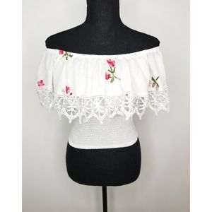 Haute project white floral print off shoulder top